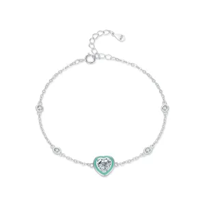 Sterling Silver Heart-Shaped Enamel Love Bracelet - High-End Jewelry for Women
