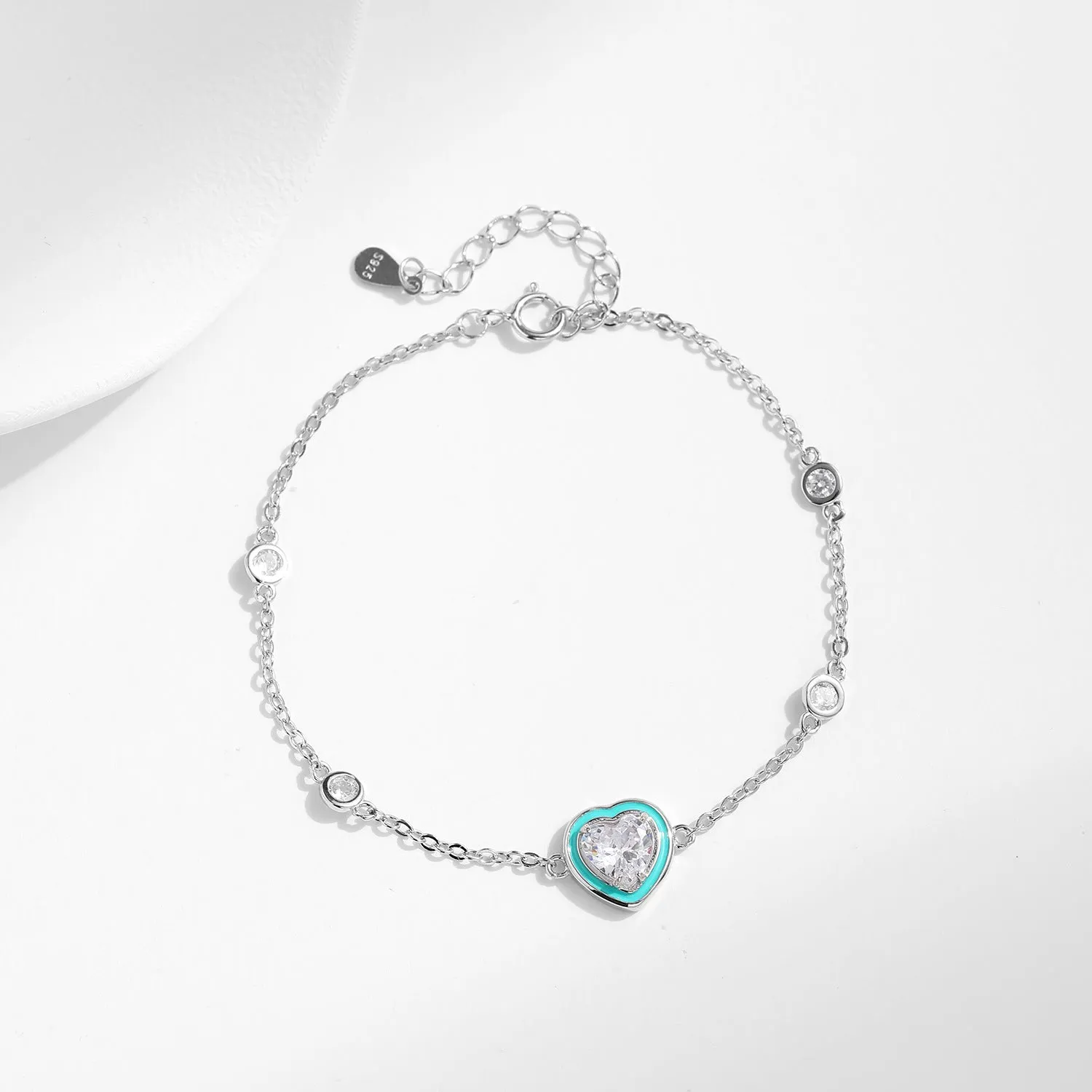 Sterling Silver Heart-Shaped Enamel Love Bracelet - High-End Jewelry for Women