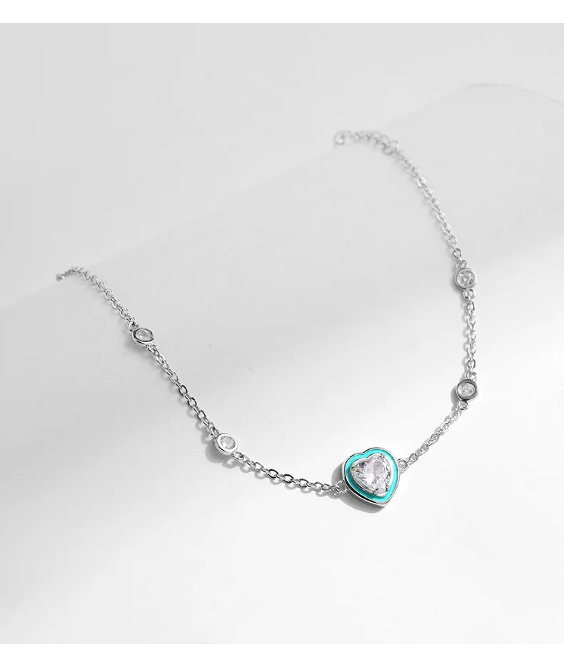 Sterling Silver Heart-Shaped Enamel Love Bracelet - High-End Jewelry for Women