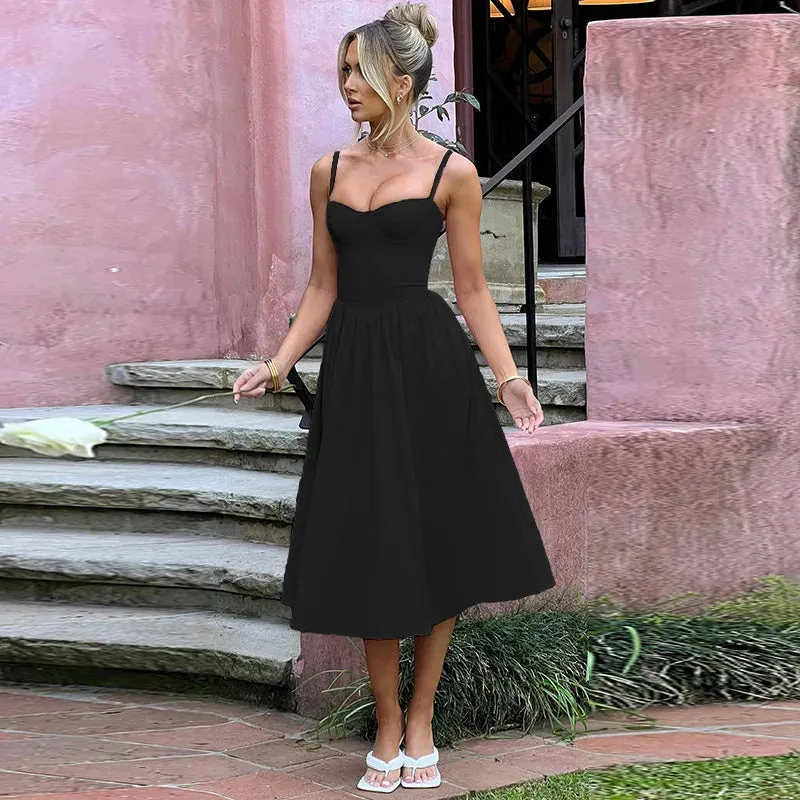 Strappy Bustier Stylish Flare Midi Dress