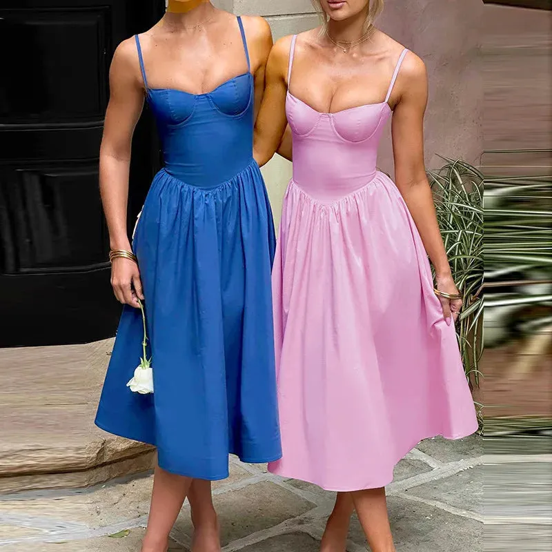 Strappy Bustier Stylish Flare Midi Dress
