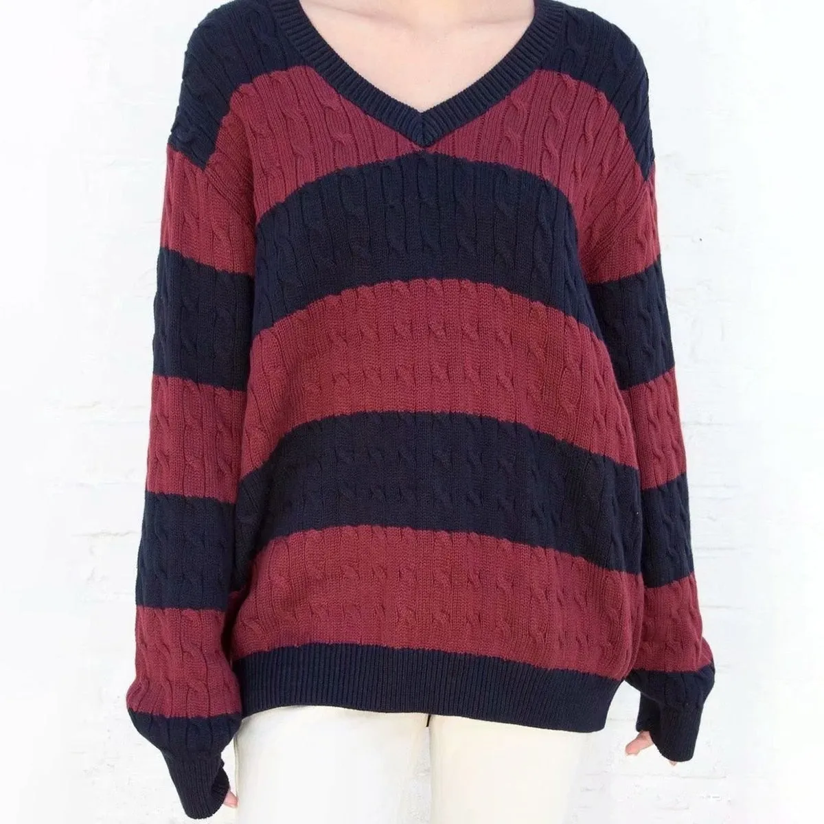 Striped Cabel Stylish Knit Sweater