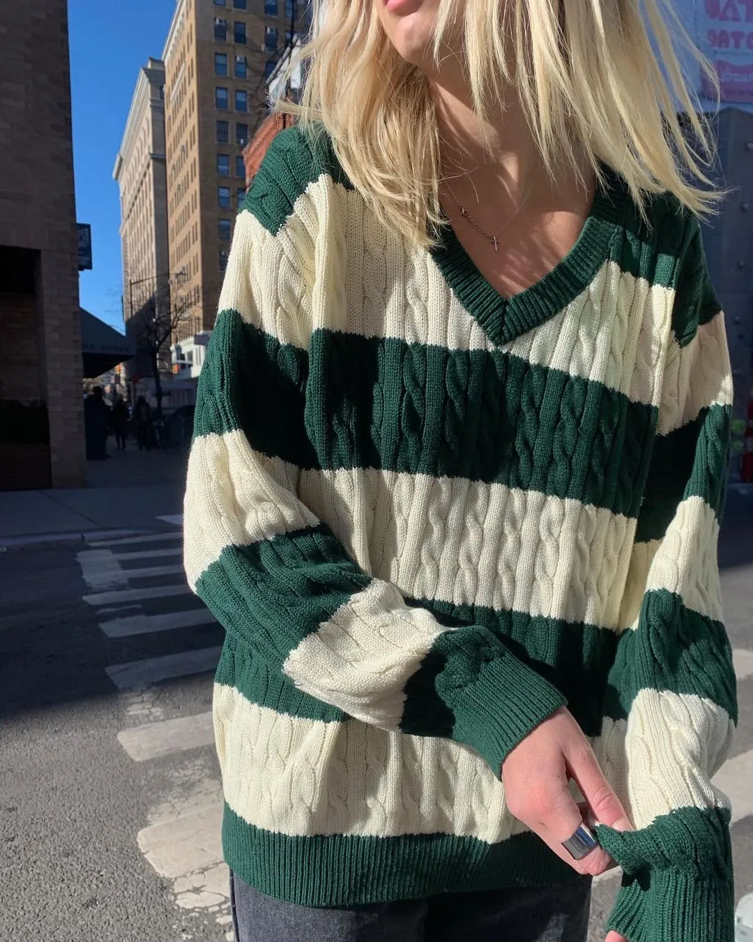 Striped Cabel Stylish Knit Sweater