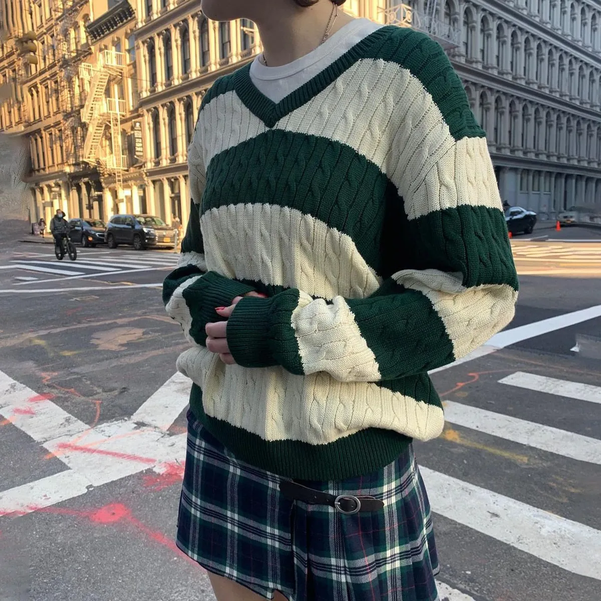 Striped Cabel Stylish Knit Sweater