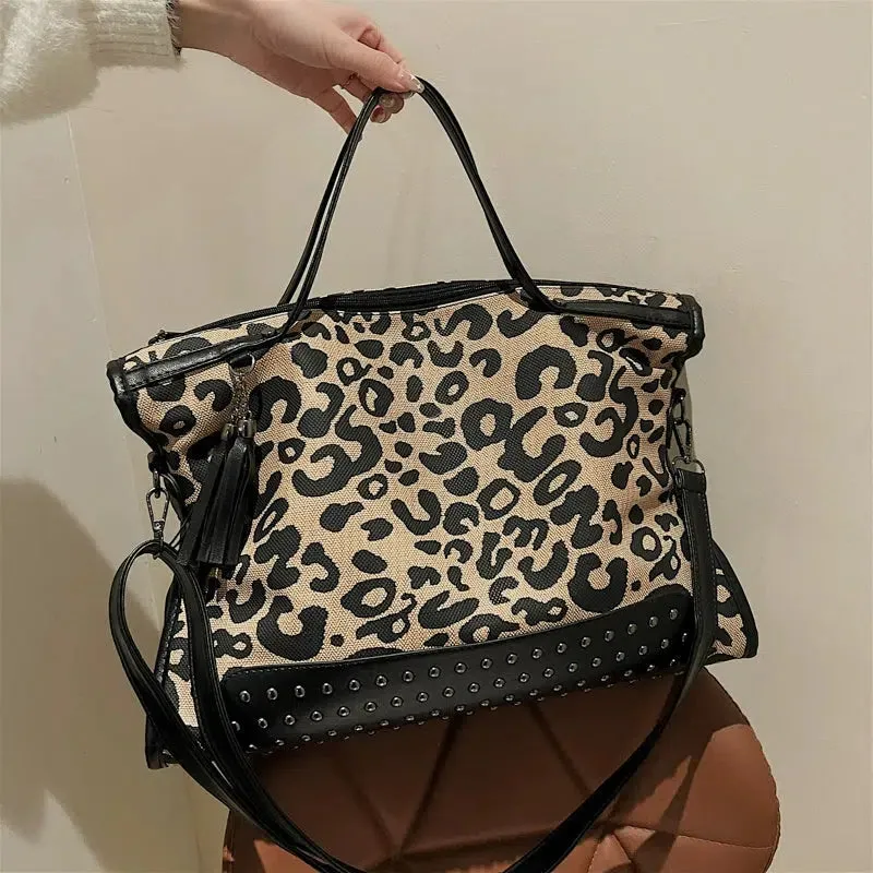 Studded Embellished Leopard Tote Bag