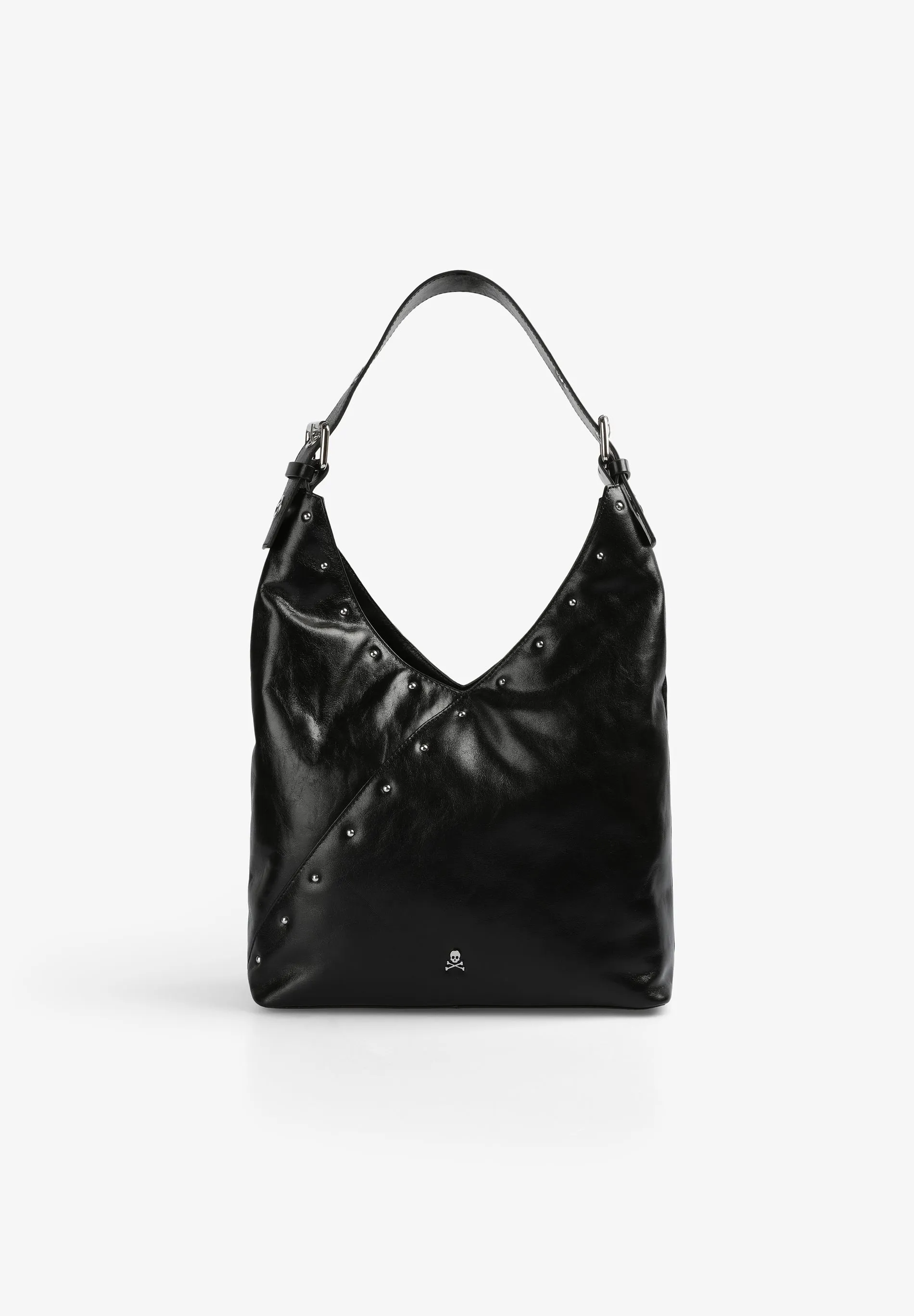 STUDDED LEATHER HOBO BAG