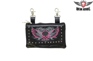 Studded Naked Cowhide Leather Hot Pink Skull Belt Bag