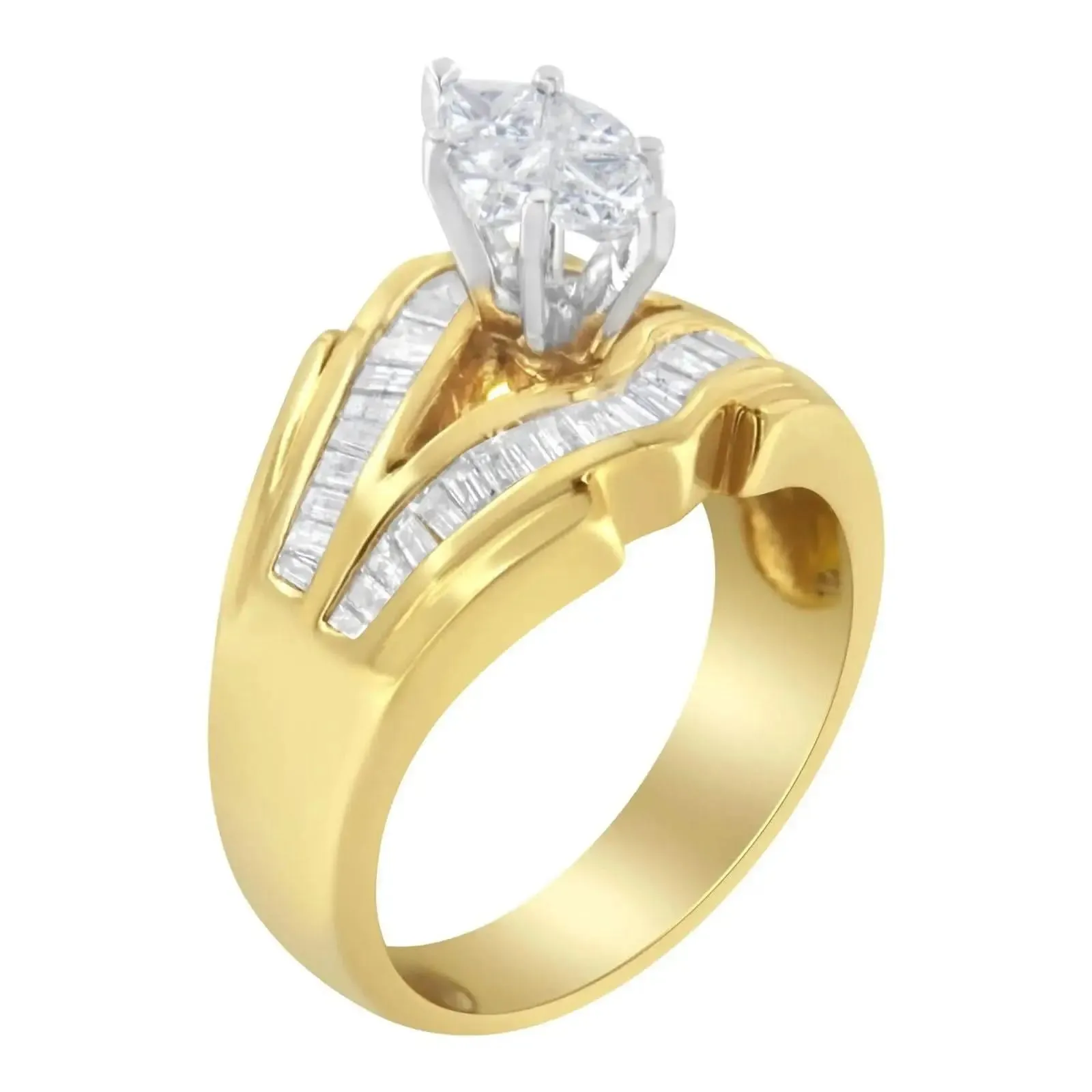 Stunning V-Shaped Two-Toned Gold and Diamond Cocktail Ring with 1 Carat Total Weight