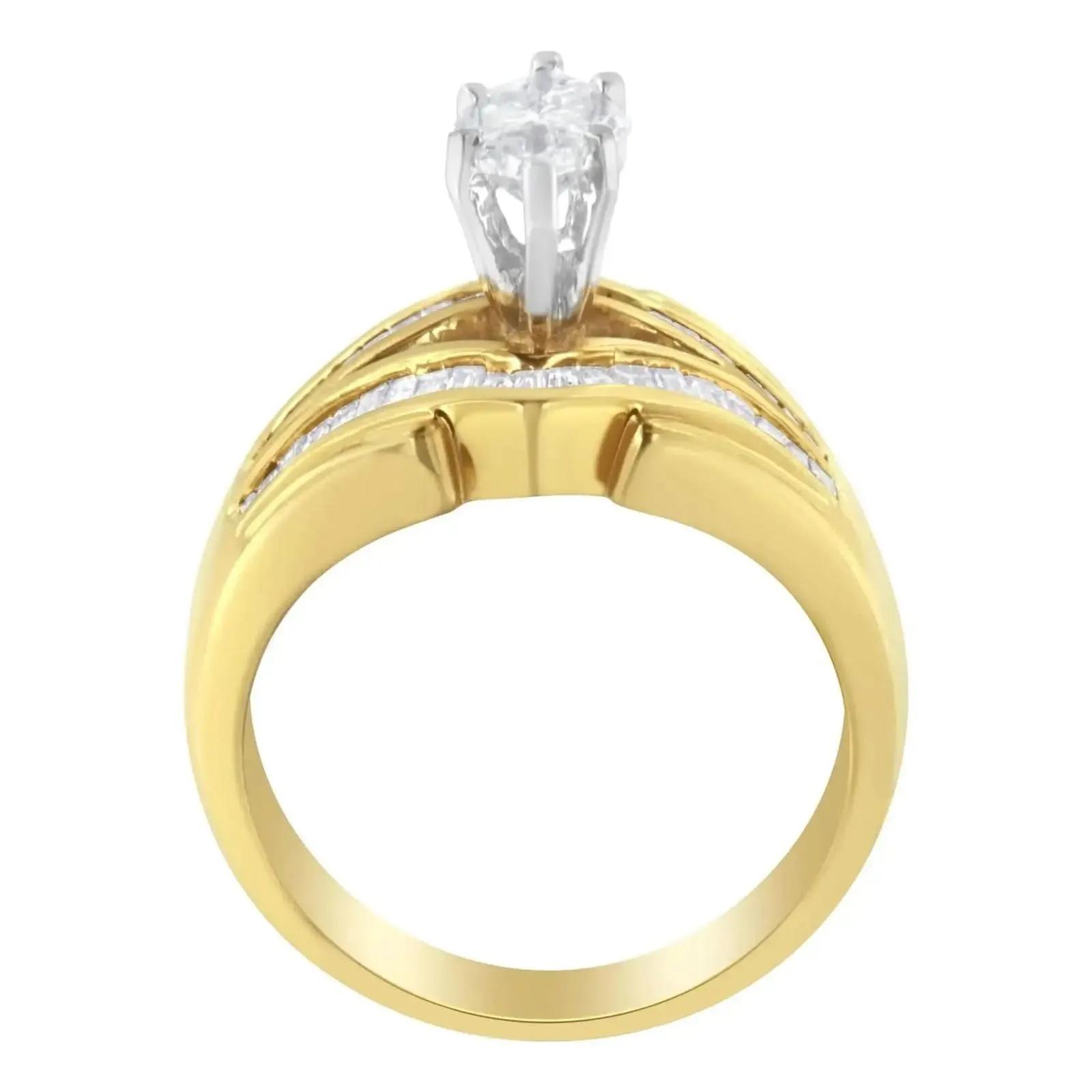 Stunning V-Shaped Two-Toned Gold and Diamond Cocktail Ring with 1 Carat Total Weight