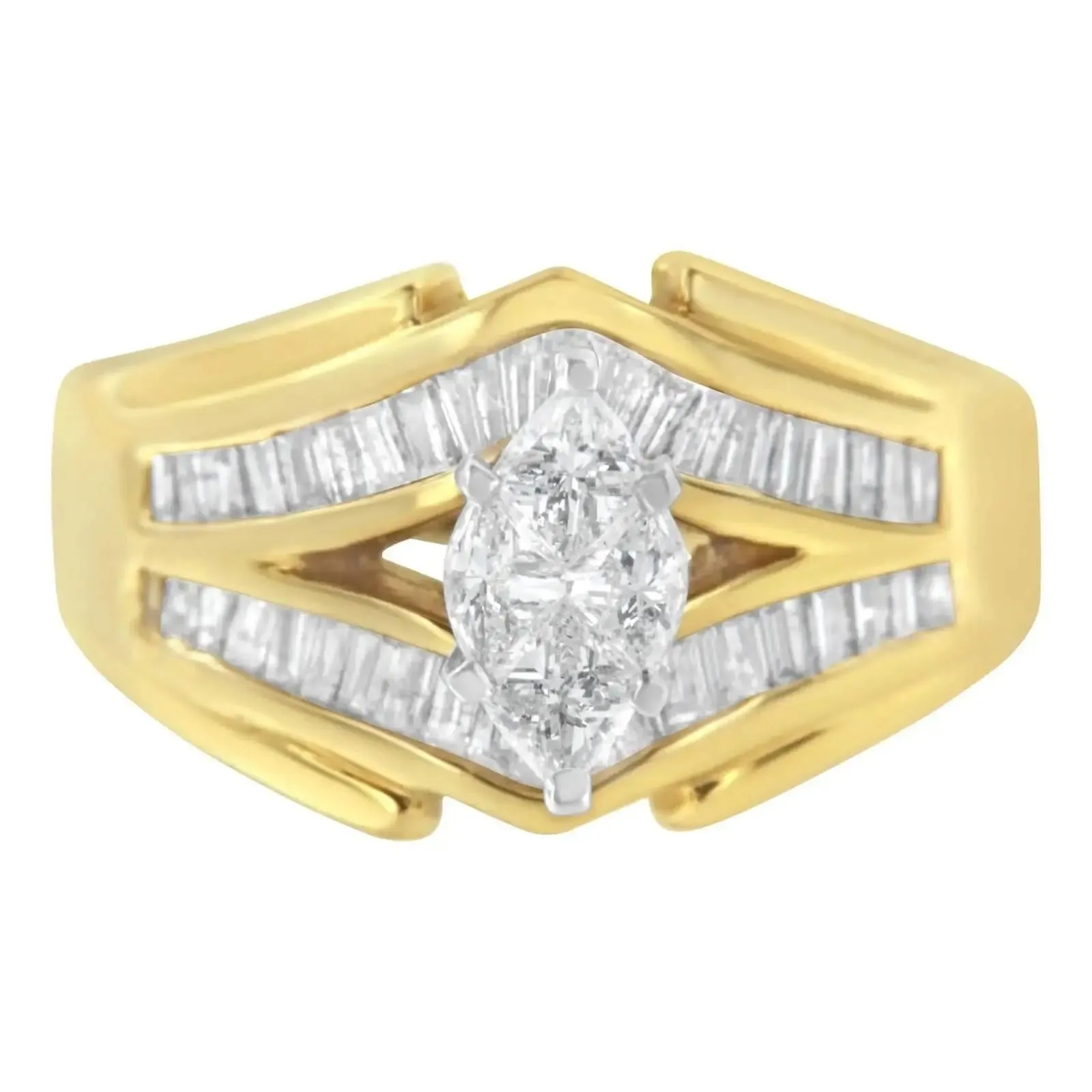 Stunning V-Shaped Two-Toned Gold and Diamond Cocktail Ring with 1 Carat Total Weight