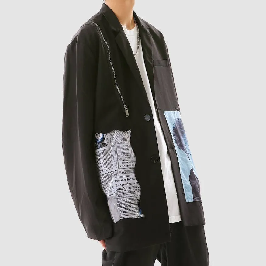 Stylish Newspaper Patchwork Blazer
