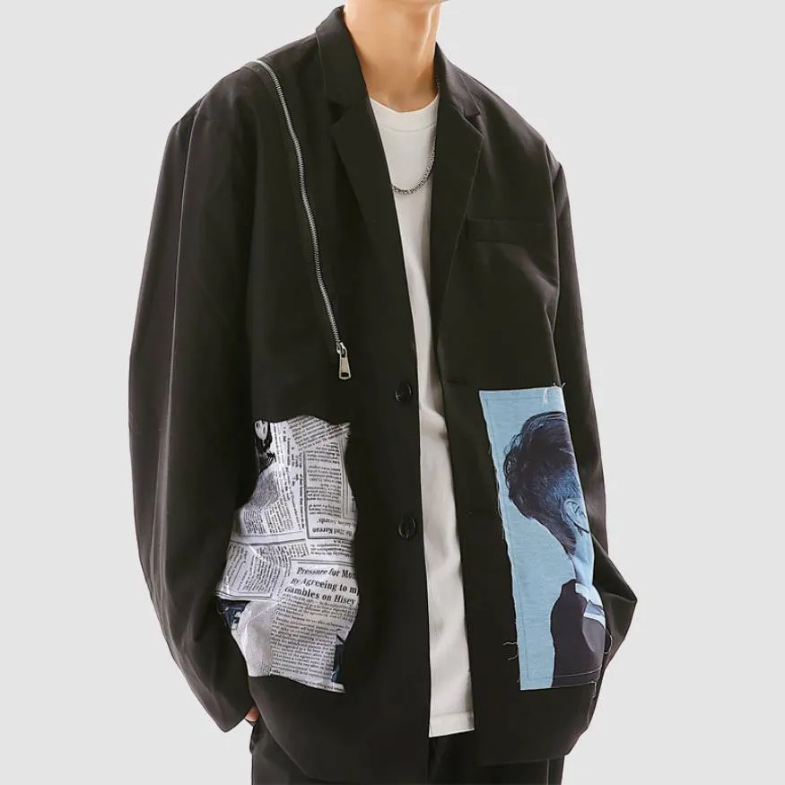 Stylish Newspaper Patchwork Blazer