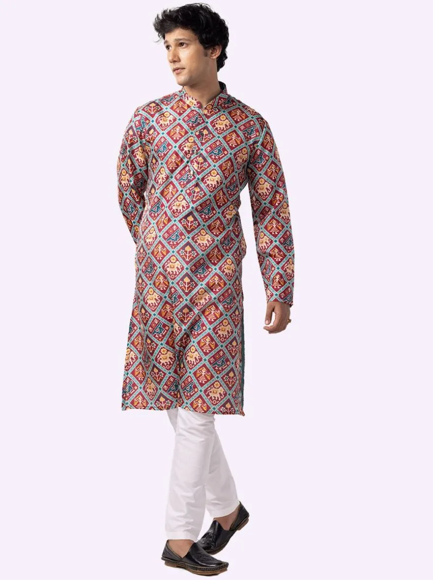 Stylish Wine Printed Kurta For Men