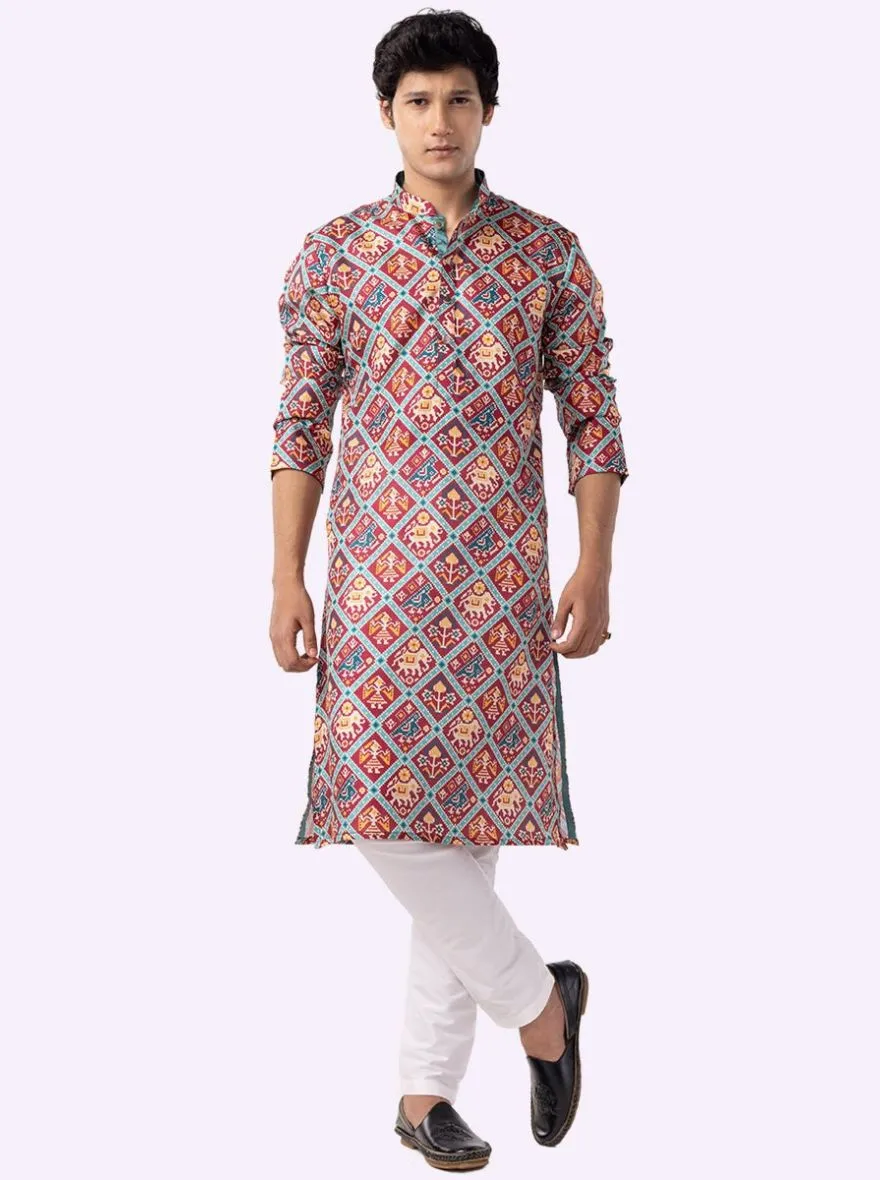 Stylish Wine Printed Kurta For Men