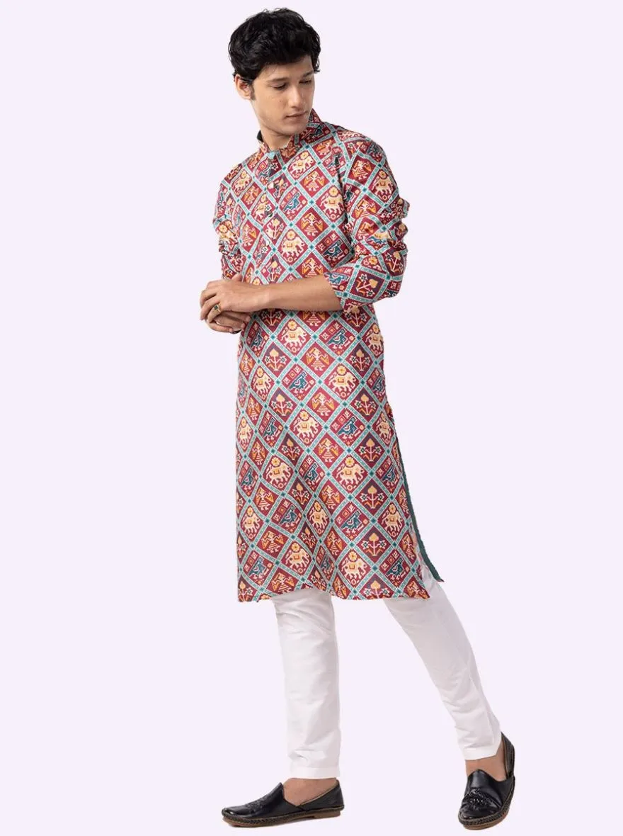 Stylish Wine Printed Kurta For Men