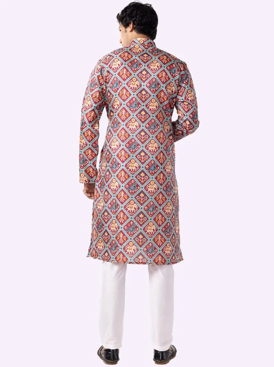 Stylish Wine Printed Kurta For Men