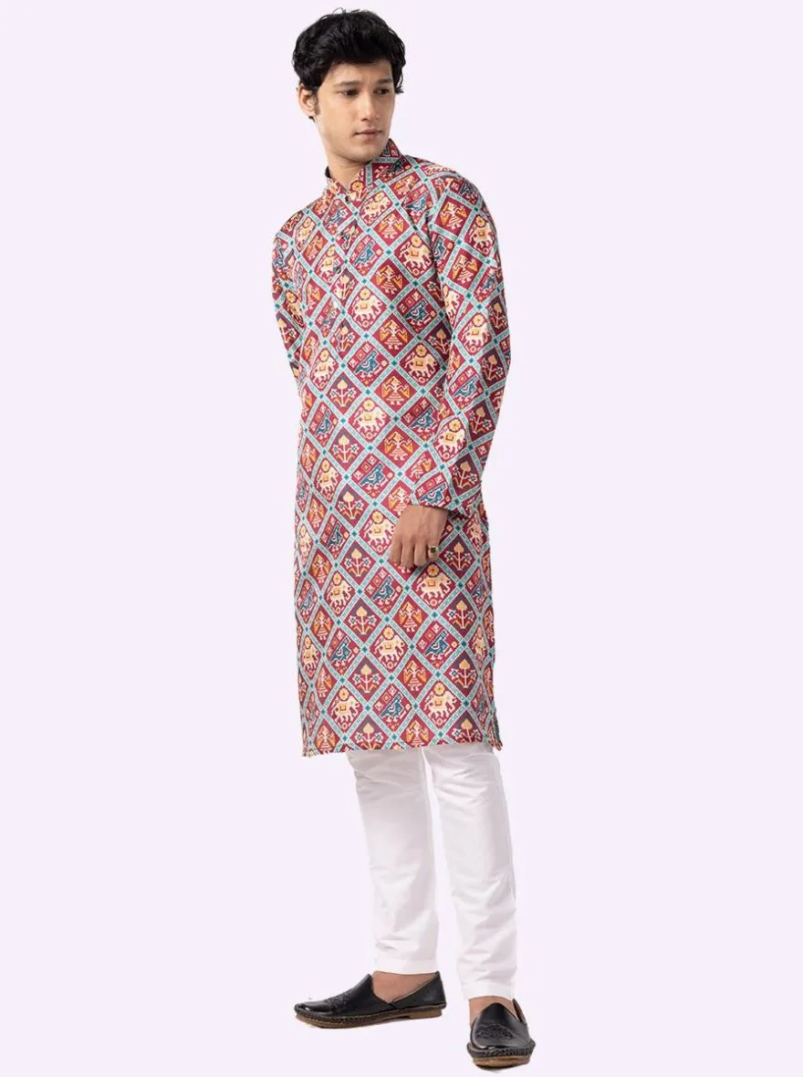 Stylish Wine Printed Kurta For Men