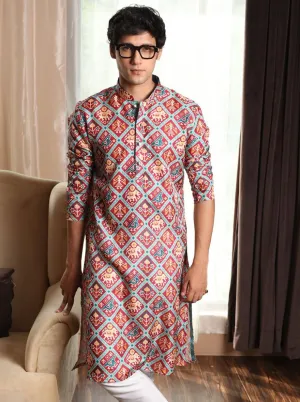 Stylish Wine Printed Kurta For Men