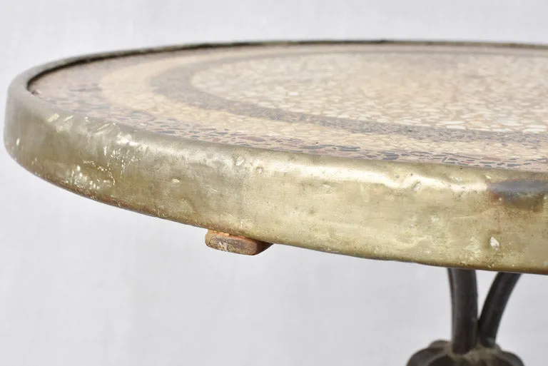 Superb antique French bistro table with mosaic top & cast iron base