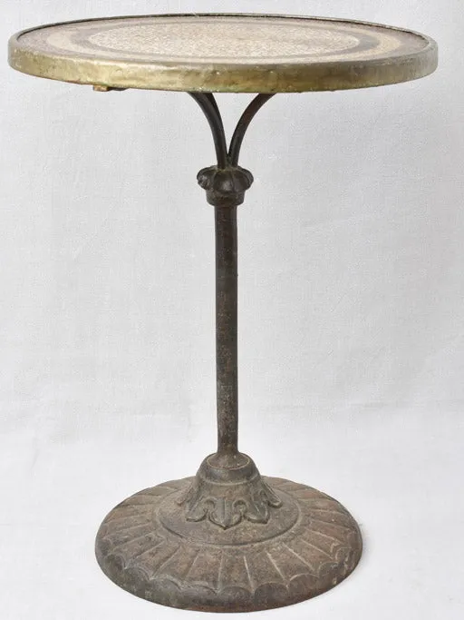 Superb antique French bistro table with mosaic top & cast iron base