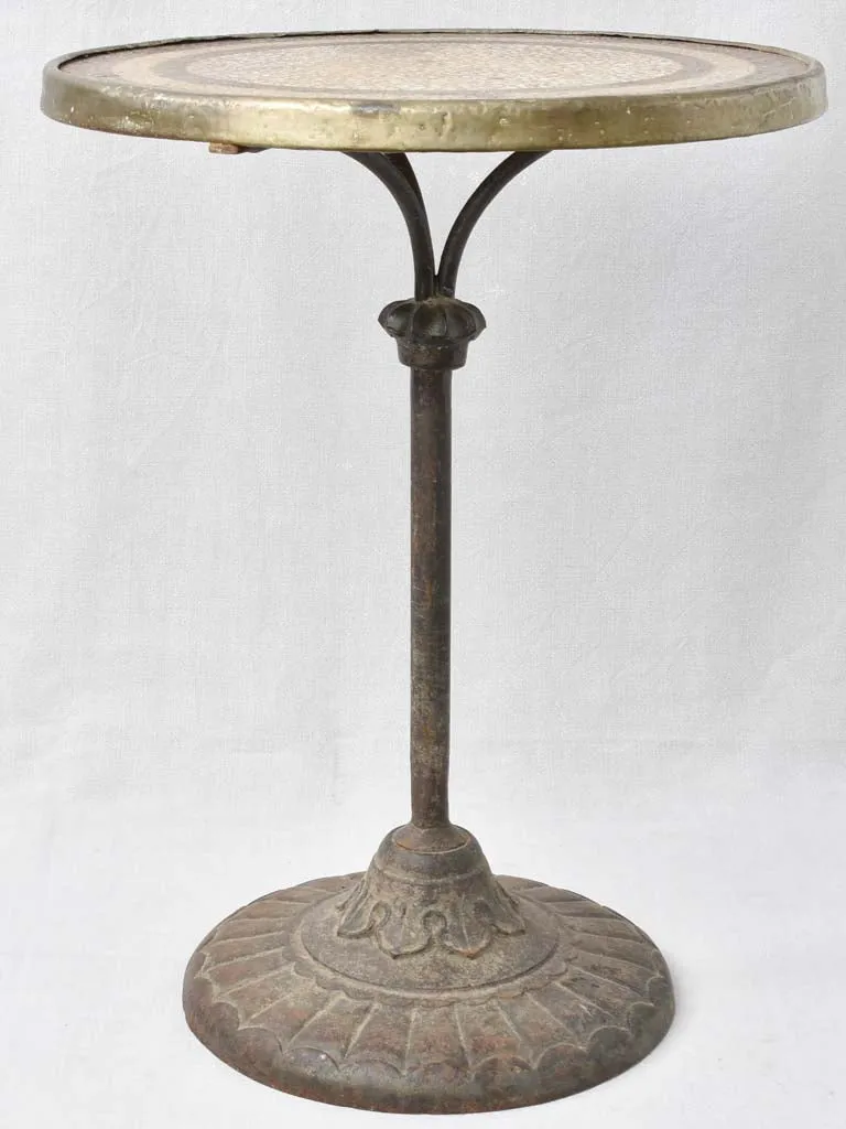 Superb antique French bistro table with mosaic top & cast iron base