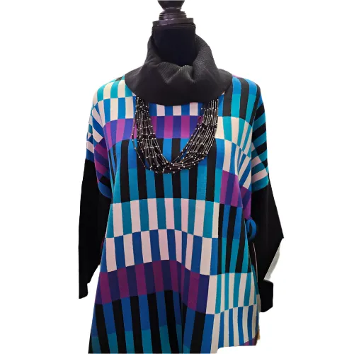 Sweater-Multi Blue/BlackCowl Collar -Women's-M43609KM