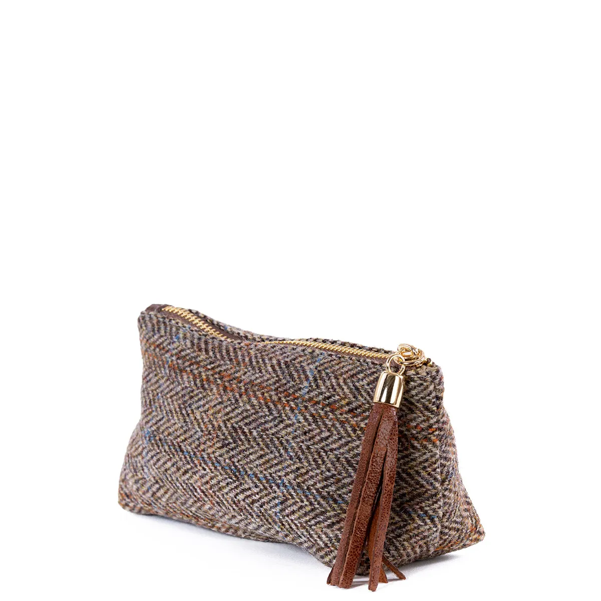 Tan Hamish Harris Tweed Mini Clutch Pod