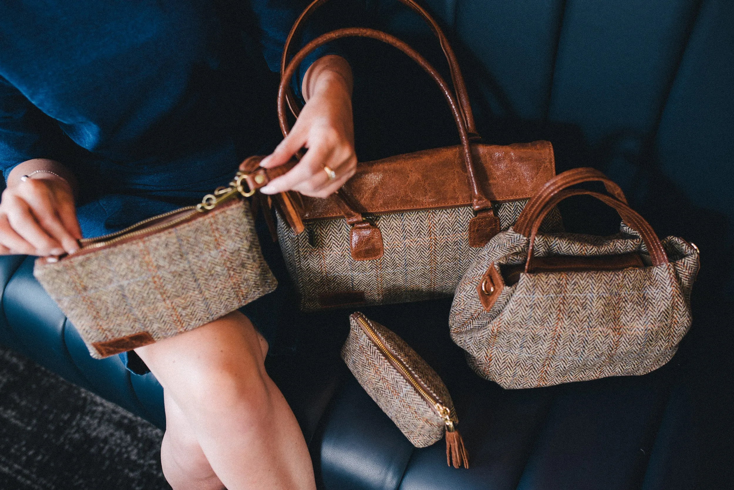 Tan Hamish Harris Tweed Mini Clutch Pod