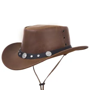 Tan Leather Cowboy Hat with Leather Conchos Hat Band