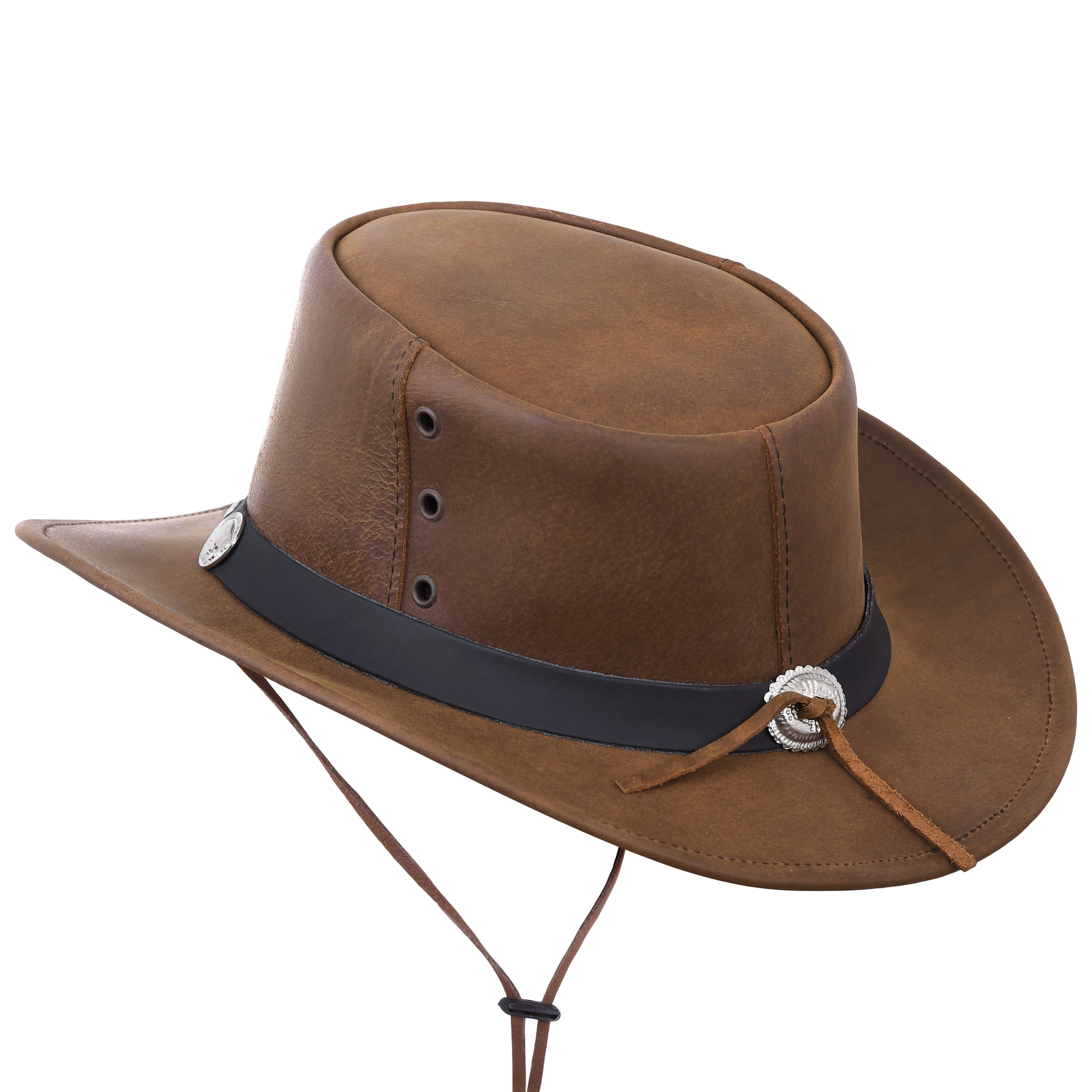 Tan Leather Cowboy Hat with Leather Conchos Hat Band