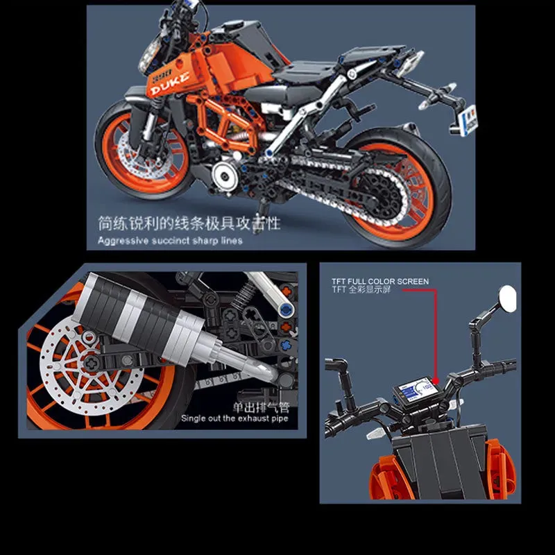 Tech MOC Classic KTM 390 DUKE Motorcycle Bricks Toy