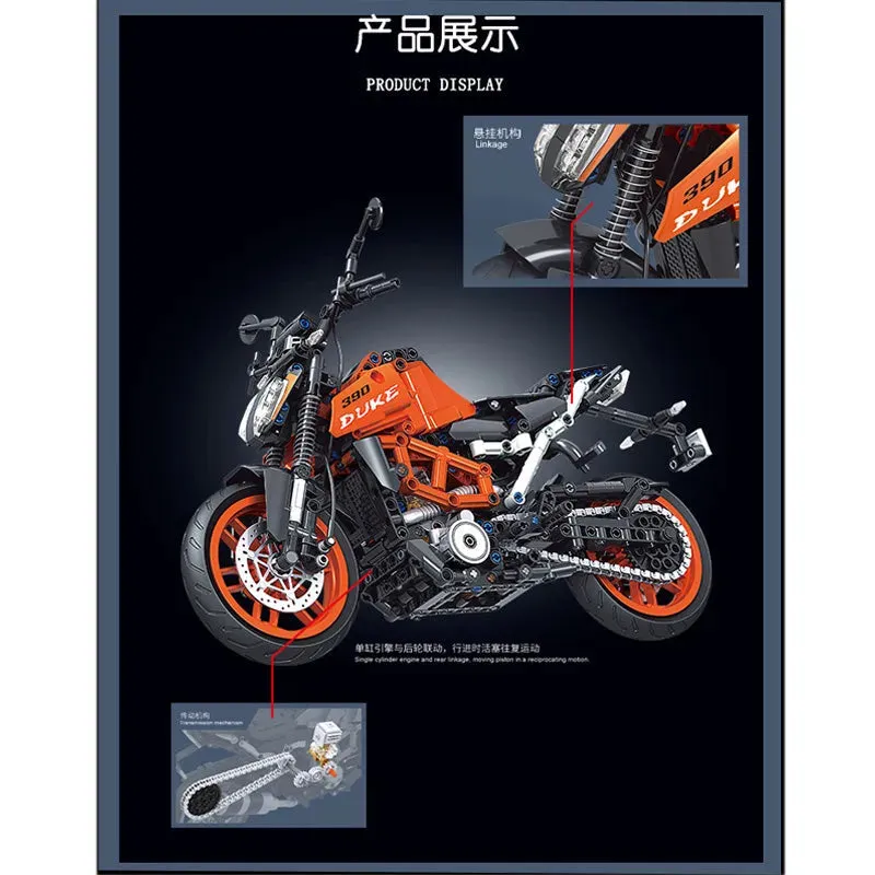 Tech MOC Classic KTM 390 DUKE Motorcycle Bricks Toy