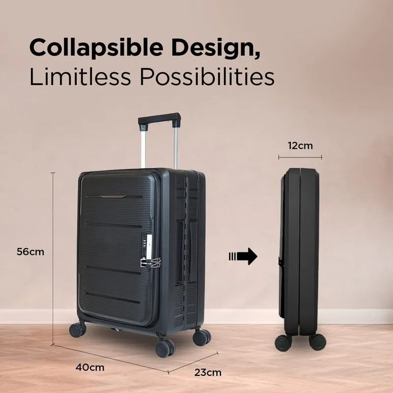 THE CLOWNFISH Collapsible Series Luggage Polypropylene Hard Case Suitcase Spinner Eight Wheel Foldable Trolley Bag With Tsa Lock- White (Small Size, 51 Cm-20 Inch), H-56 Centimeters