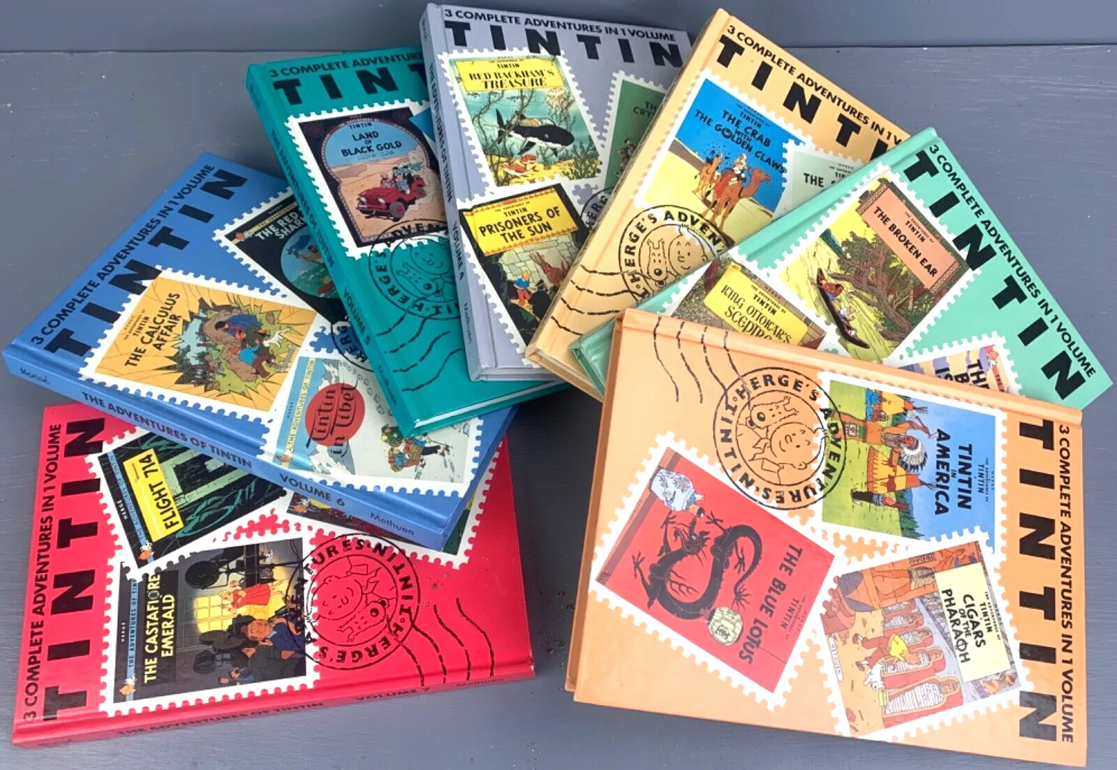 Tintin 3 in 1 Uk Methuen Complete Set x7 Hardback Edition Books 1990s