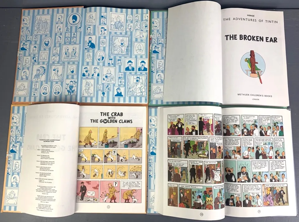 Tintin 3 in 1 Uk Methuen Complete Set x7 Hardback Edition Books 1990s