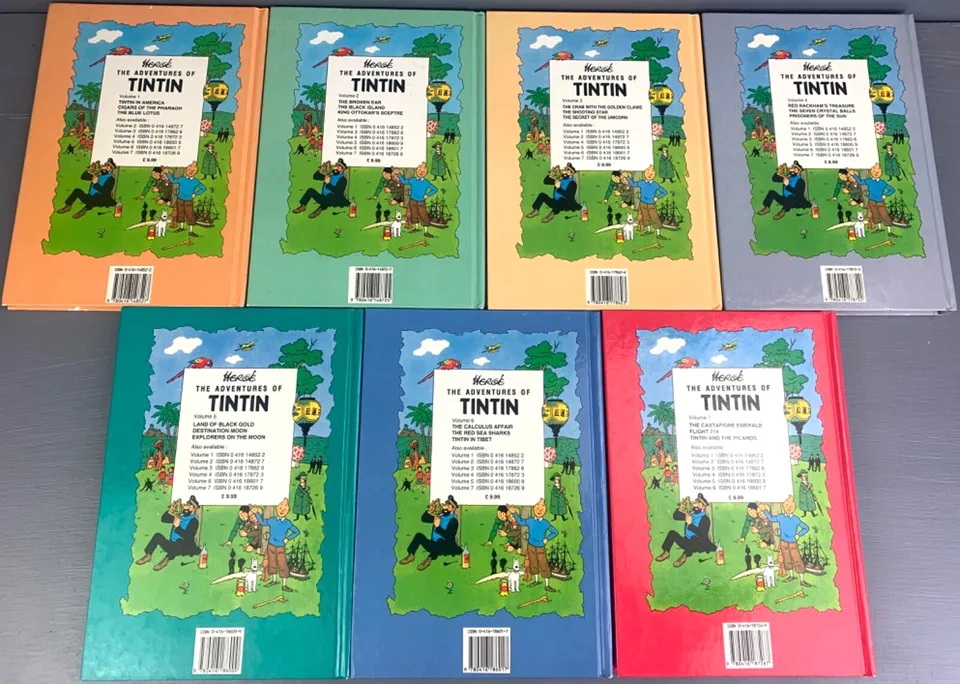 Tintin 3 in 1 Uk Methuen Complete Set x7 Hardback Edition Books 1990s