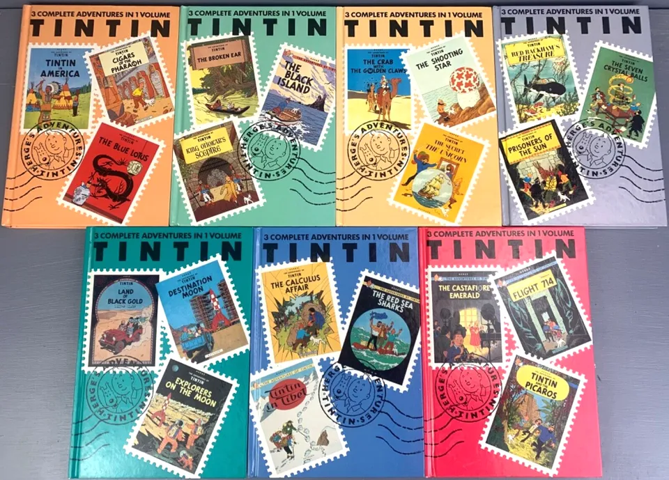 Tintin 3 in 1 Uk Methuen Complete Set x7 Hardback Edition Books 1990s