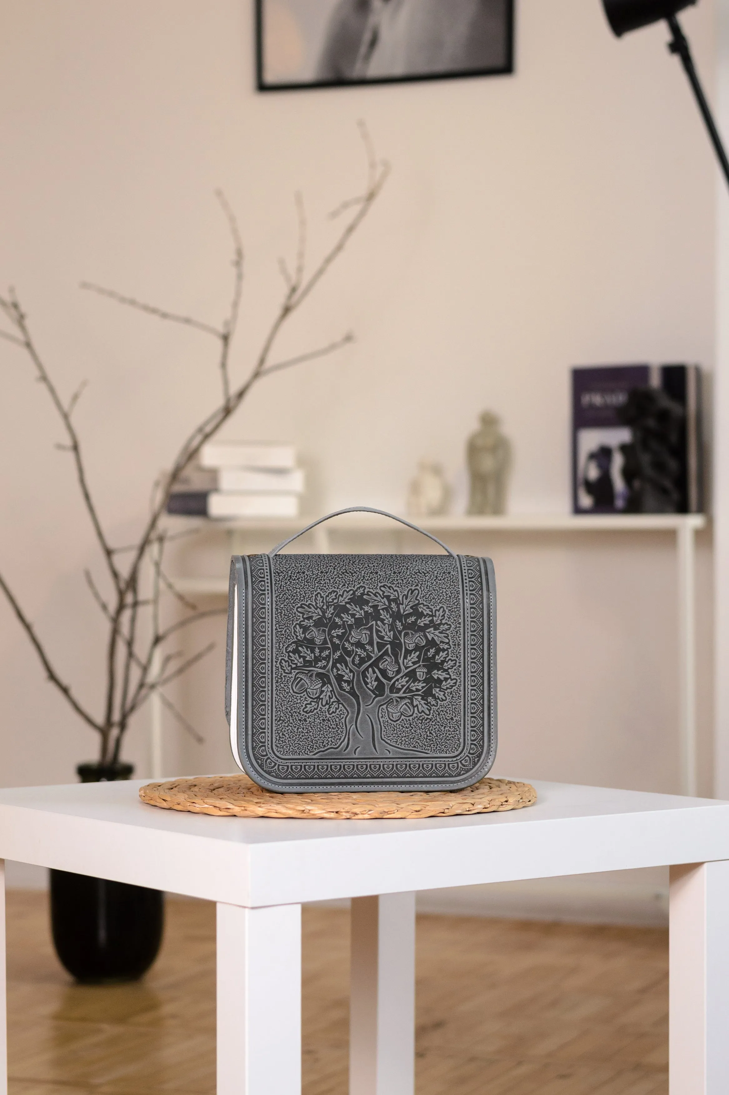 Unique Leather Purse Handmade Gray
