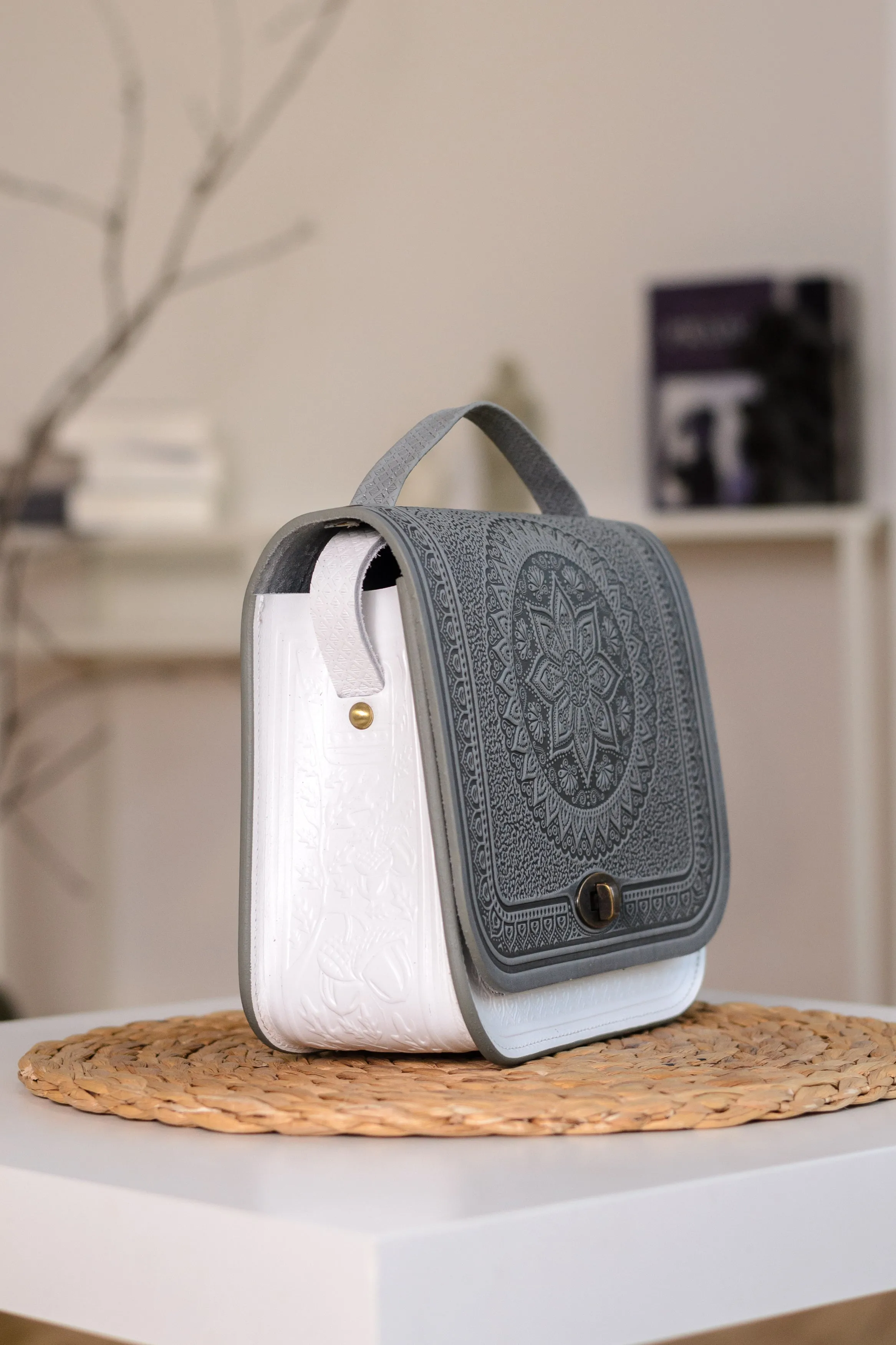 Unique Leather Purse Handmade Gray