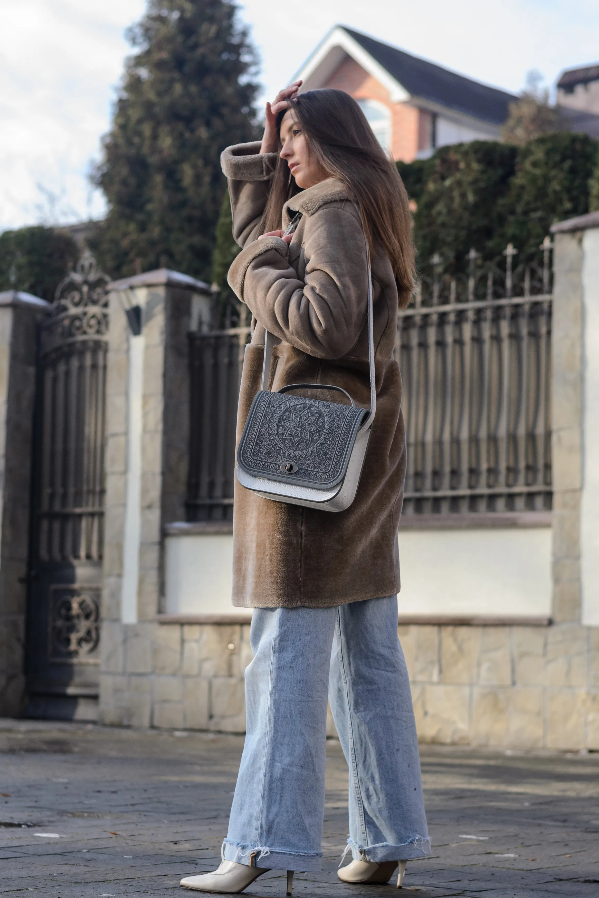 Unique Leather Purse Handmade Gray