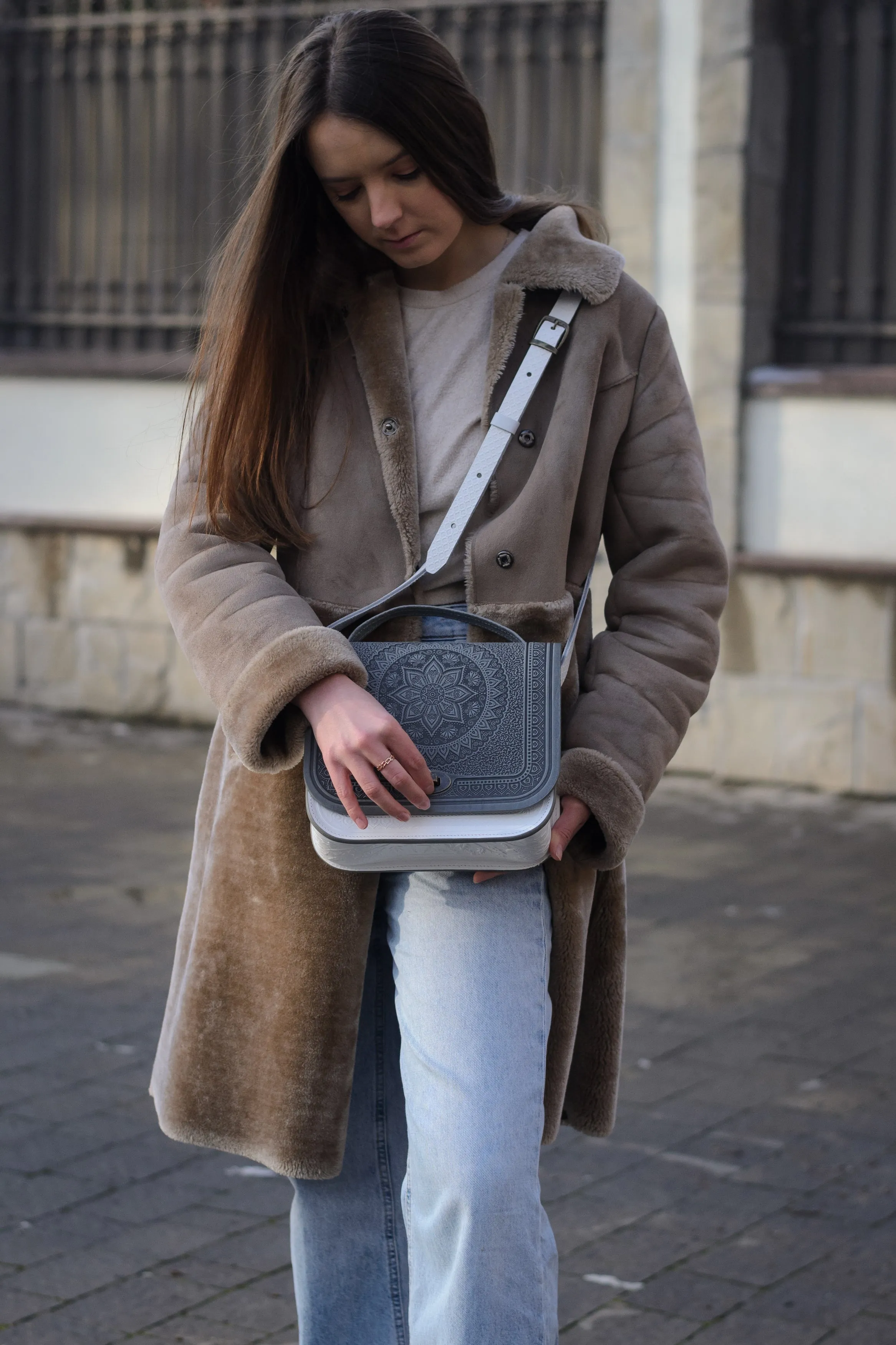 Unique Leather Purse Handmade Gray