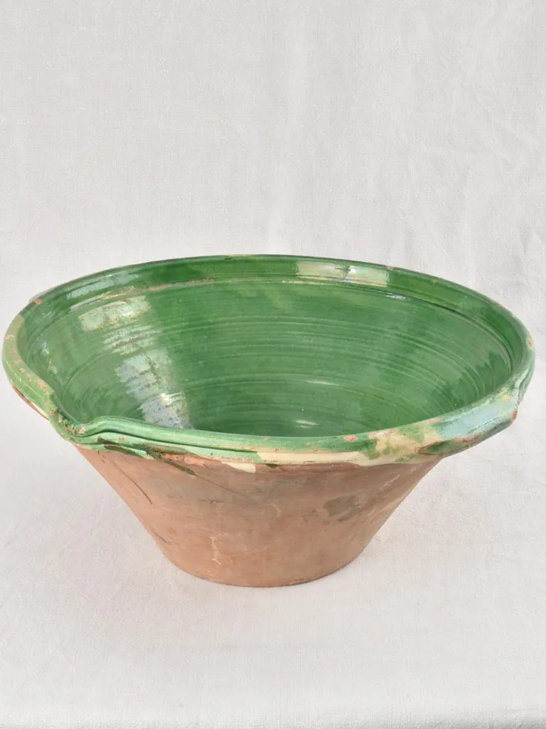 Very large tapered tian bowl with green glaze from South West France19¾"