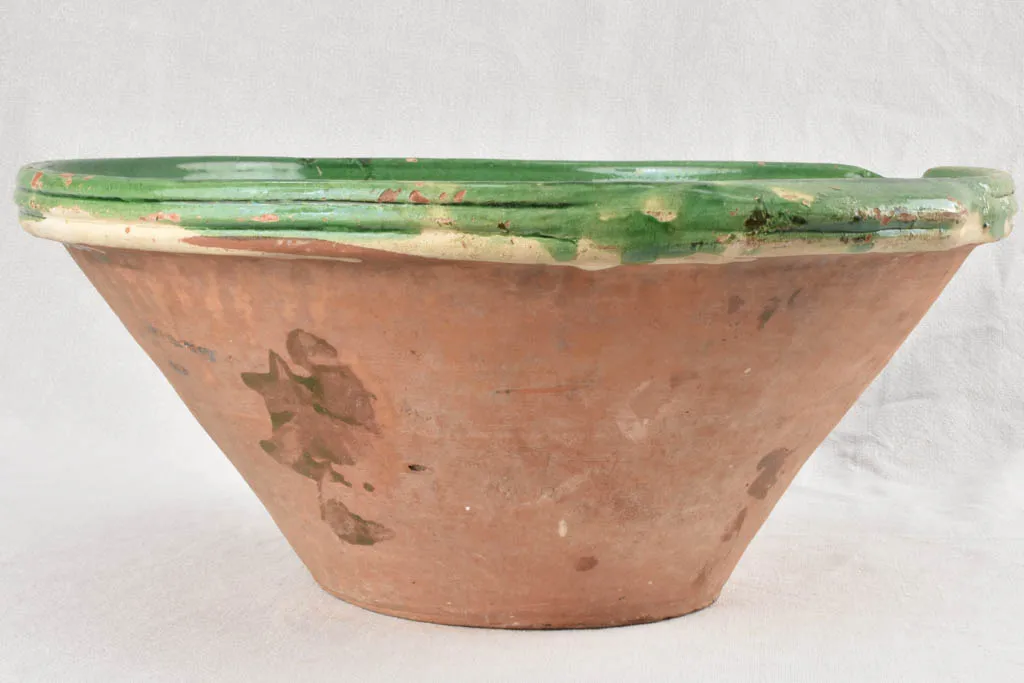 Very large tapered tian bowl with green glaze from South West France19¾"