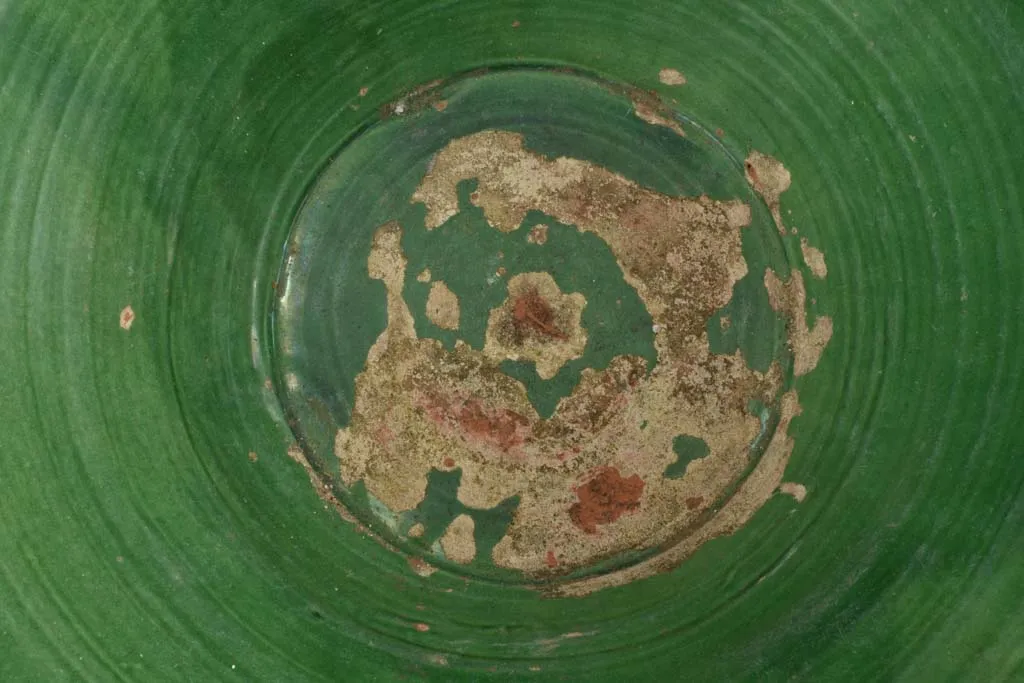 Very large tapered tian bowl with green glaze from South West France19¾"