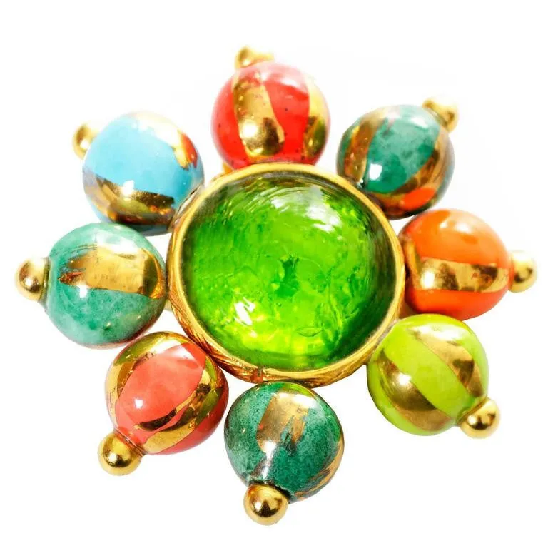 Vintage Dominique Aurientis Paris Gripoix Hand Painted Glass Brooch