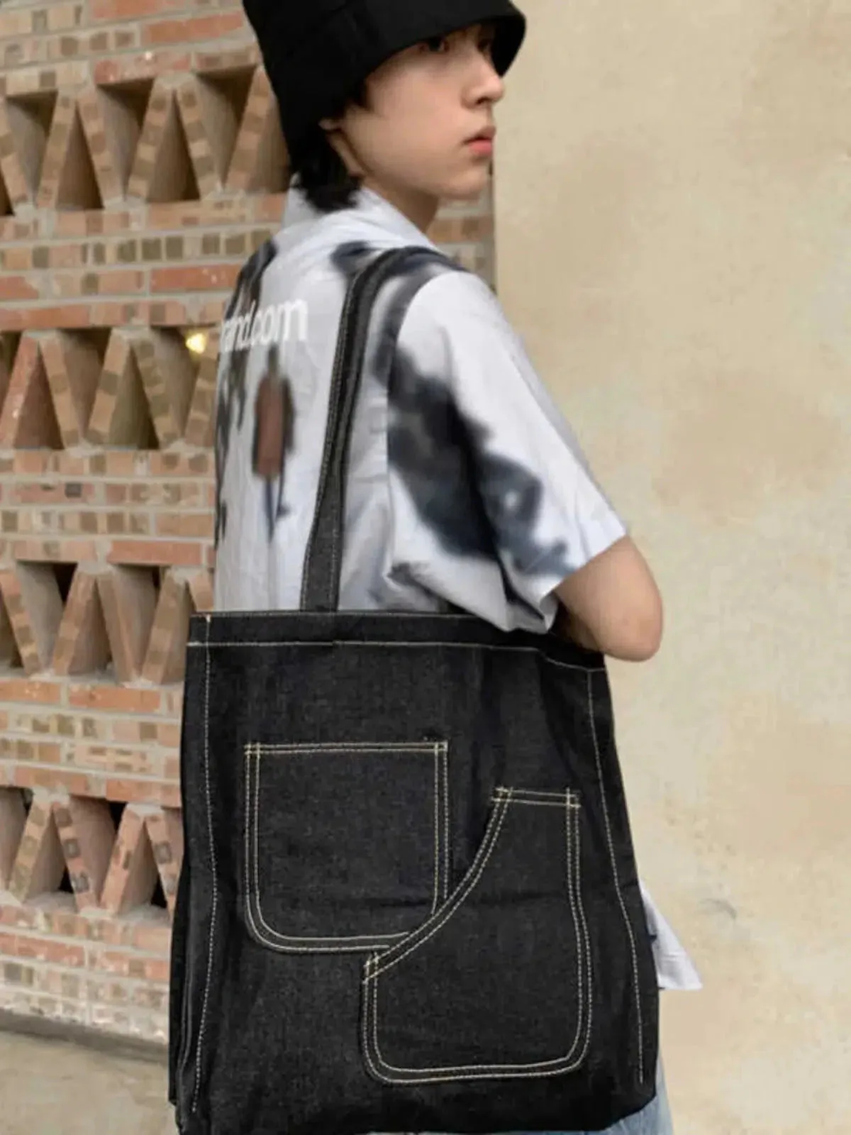 Vvsha  Christmas Gift Denim Pocket Canvas Tote Bag