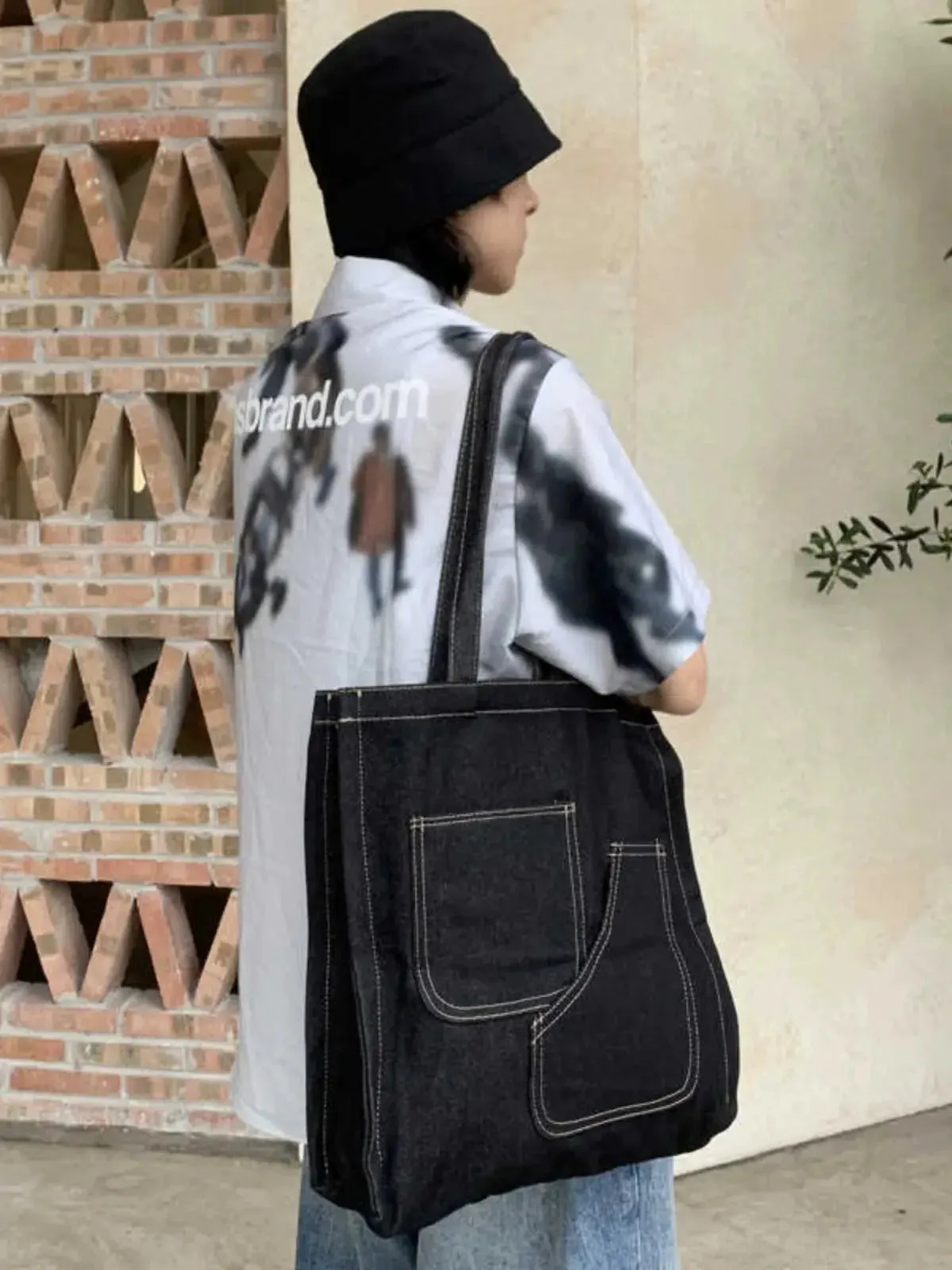 Vvsha  Christmas Gift Denim Pocket Canvas Tote Bag