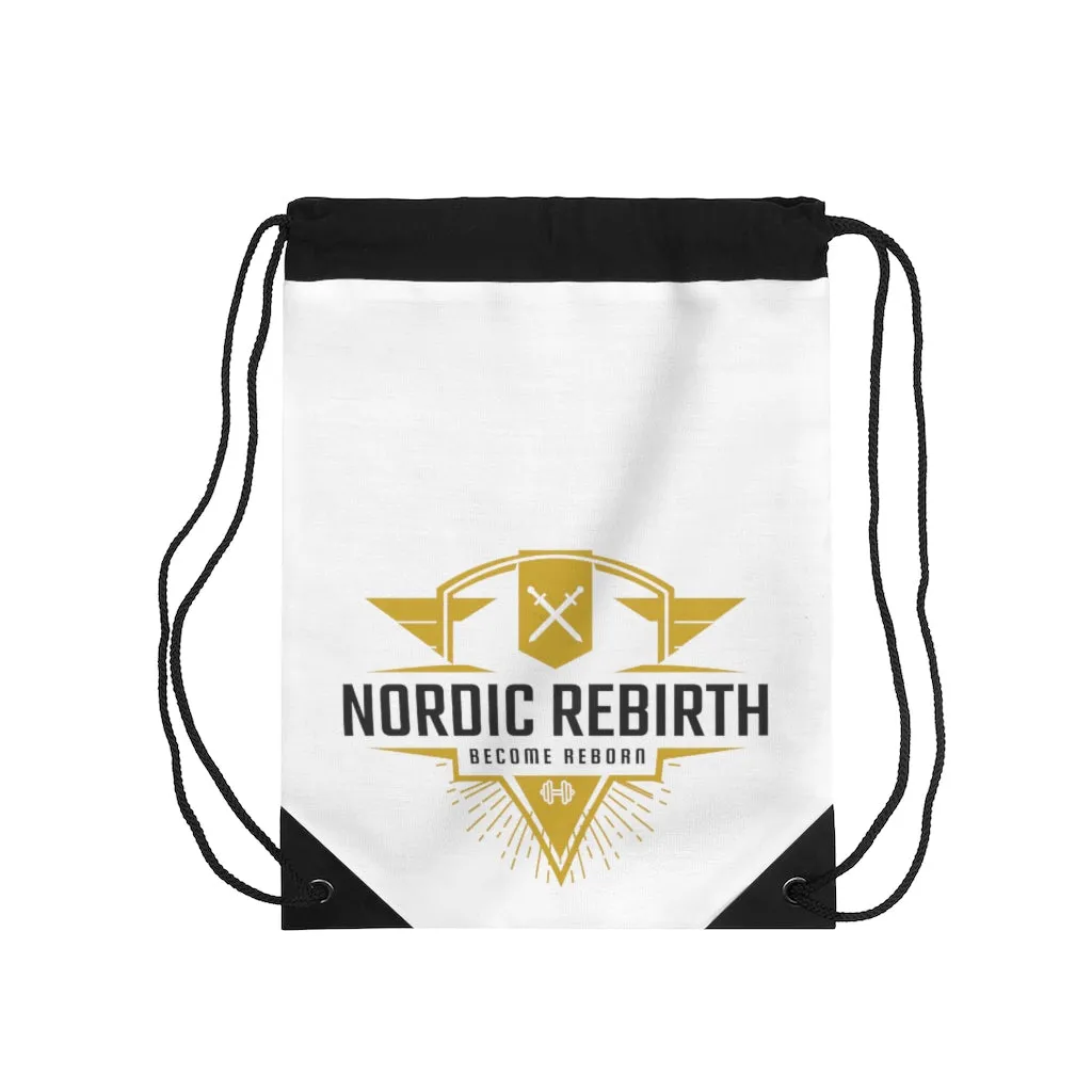 White & Gold Nordic Rebirth Drawstring Bag