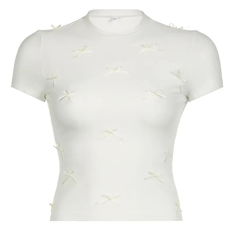 White Bow Stylish Applique Top