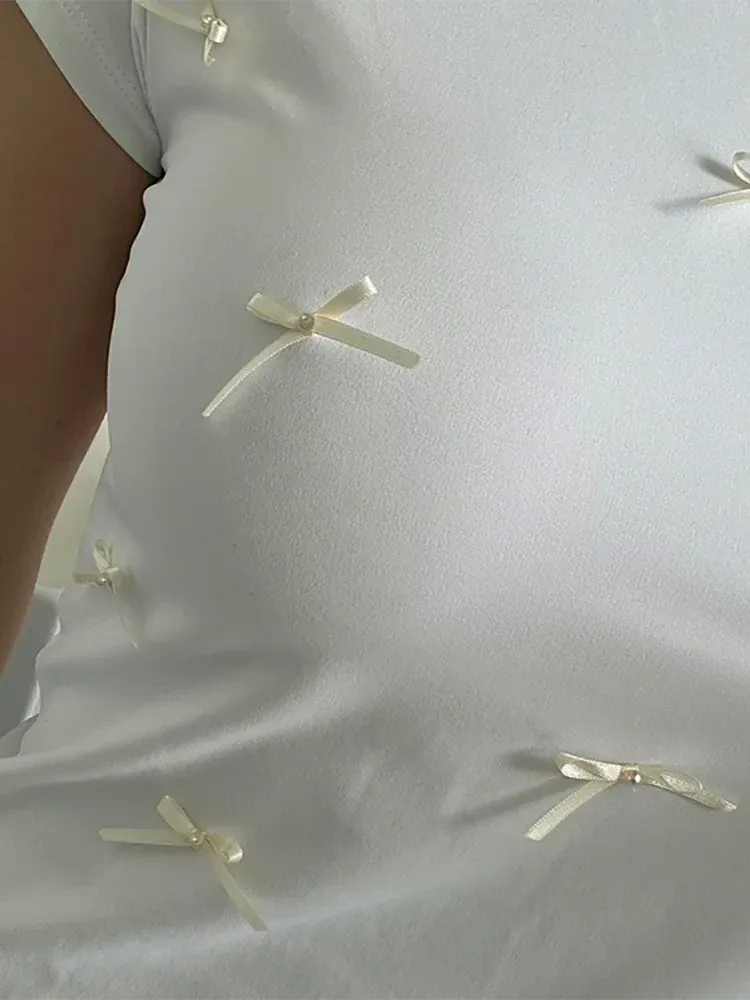 White Bow Stylish Applique Top